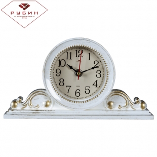 2514-003 (10) Часы настольные 26х14 см, корпус белый с золотом "Классика"  "Рубин"