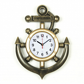 wf 3827-003B Часы настенные в форме якоря 27,5х38 см, корпус черный с золотом "Классика"