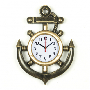 3827-003B Часы настенные в форме якоря 27,5х38 см, корпус черный с золотом "Классика"