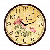3027-141Br Часы настенные круг d=30см, корпус коричневый "Розы"