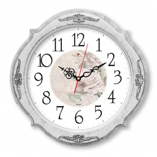 3930-001 Часы настенные 40х40см, корпус белый с серебром "Розы"