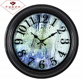 3527-140 Часы настенные круг d=35см, корпус черный, печать циферблата на стекле "Дождь"