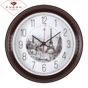 2950-100 Часы настенные круг d=28,5см, корпус коричневый "Эскиз Парижа"