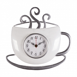 wf 3432-002 Часы настенные чашка с дымком 31,5 х30,5 см, корпус белый с серебром "Классика"