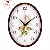 2720-111 Часы настенные овал 22,5х29см, корпус коричневый "Ретро цветы"