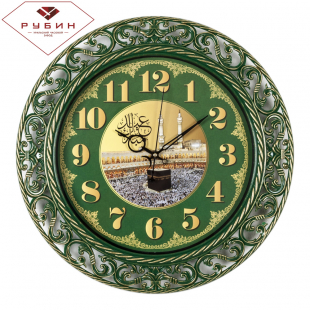 4051-109 (5) Часы настенные круг с узором d=39,5см, корпус зеленый с золотом "Мекка" "Рубин"