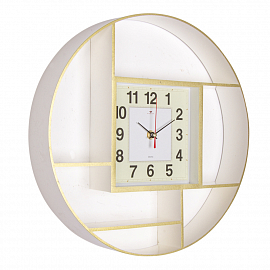 wf 3516-004Gld (10) Часы настенные круглые d=35 см, корпус белый с золотом "Классика"