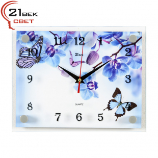 2026-1120 Часы настенные "Фиолетовые Орхидеи и бабочки"