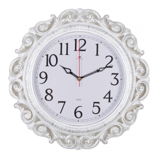 4126-006W Часы настенные круг ажурный d=40,5см, корпус белый с серебром "Классика"