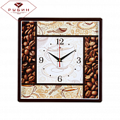 3028-130 Часы настенные квадрат 30х30см, корпус коричневый "Кофейное наслаждение"