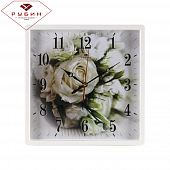 3028-132 (10) Часы настенные квадрат 30х30см, корпус белый "Розы" "Рубин"