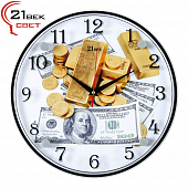 3030-1102 Часы настенные "Доллары и слитки золота"