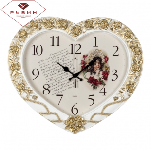 4134-002 Часы настенные в форме сердца 41х35см, белый с золотом "Винтаж"