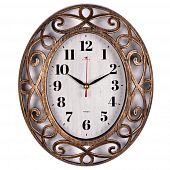 3126-008 (10) Часы настенные овал 31х26 см, корпус черный с бронзой "Эко"