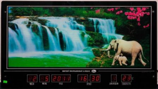 8950-44 DC Картина с инф. календарем, с подсветкой "Слоны у водопада"