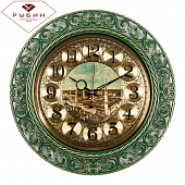 4051-113 Часы настенные круг с узором d=39,5см, корпус зеленый с золотом "Мекка"