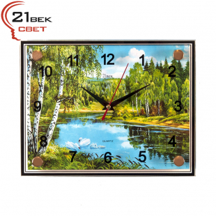 2026-489 Часы настенные "Лебеди в лесном озере"