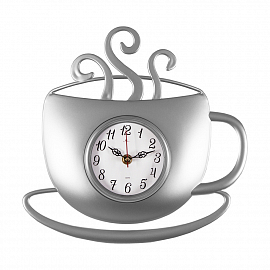 wf 3432-001 Часы настенные чашка с дымком 31,5 х30,5 см, корпус серебряный "Классика"