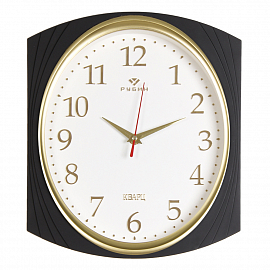 wf 2832-005 (10) Часы настенные прямоугольные 27,5х31,5 см, корпус черный с золотом "Классика" "Рубин"