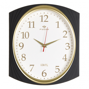 2832-005 (10) Часы настенные прямоугольные 27,5х31,5 см, корпус черный с золотом "Классика" "Рубин"