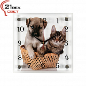 2525-386 Часы настенные "Щенок и котенок в корзинке"
