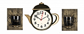 3530+2-004B Комплект, часы настенные чайник 29х34см+2 чашки, корпус черный с золотом "Классика"