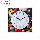 3028-133 Часы настенные квадрат 30х30см, корпус белый "Любимые овощи"