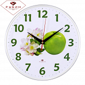 2524-129 (10) Часы настенные круг d=25см, основание белое "Зеленое яблоко"