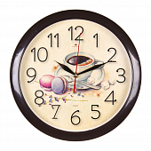 6026-025 (10) Часы настенные круг d=29см, корпус темно-коричневый "Макаруны к чаю" "Рубин"