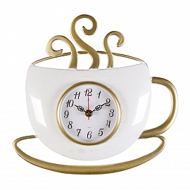 wf 3432-005 Часы настенные чашка с дымком 31,5 х30,5 см, корпус белый с золотом "Классика"