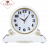 3026-001 (10) Часы настольные 30х26 см, корпус белый с золотом "Классика"  "Рубин"