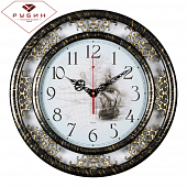 4545-005 Часы настенные круг d=45 см, корпус черный с золотом "Путешествие"