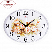 2720-108 (10) Часы настенные овал 22,5х29см, корпус белый "Цветы,пастель" "Рубин"